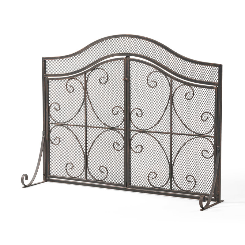 Stylish Fireplace Guard, Iron With Design, 31.62" H X 43.25" W, Matte Black 2 Access Doors, Finish