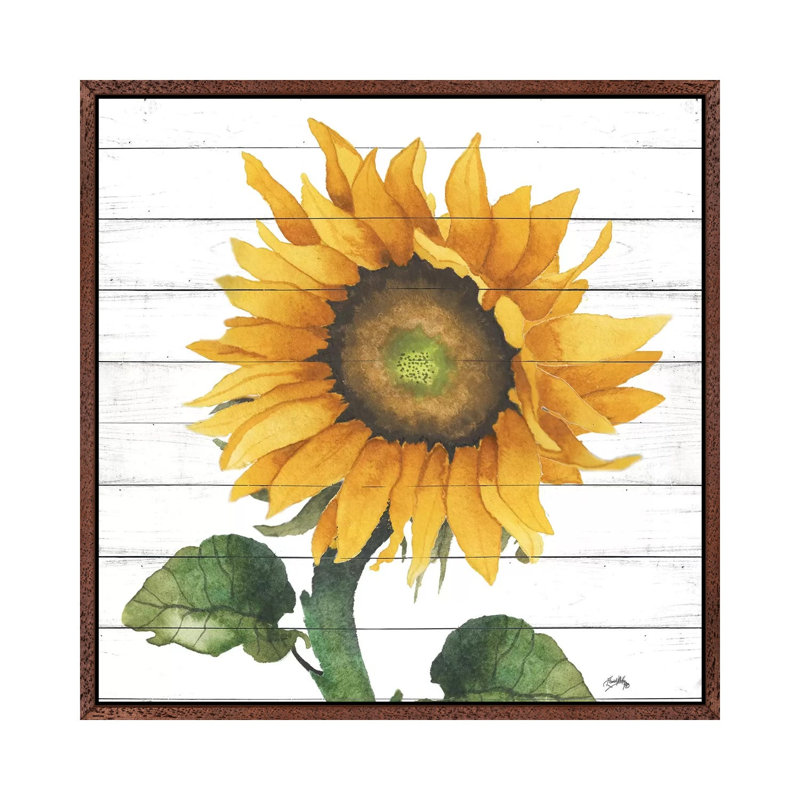 Happy Sunflower II by Elizabeth Medley - Painting on Canvas, 93.98cm H x 93.98cm W x 3.81cm D, Classic Brown Wood Framed