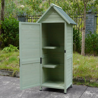 Remise de rangement extérieure en bois, grande armoire à outils de jardin étroite avec porte verrouillable et 2 tablettes, toit en asphalte imperméable, organisateur d'outils vertical pour la terrasse, la cour arrière, la pelouse