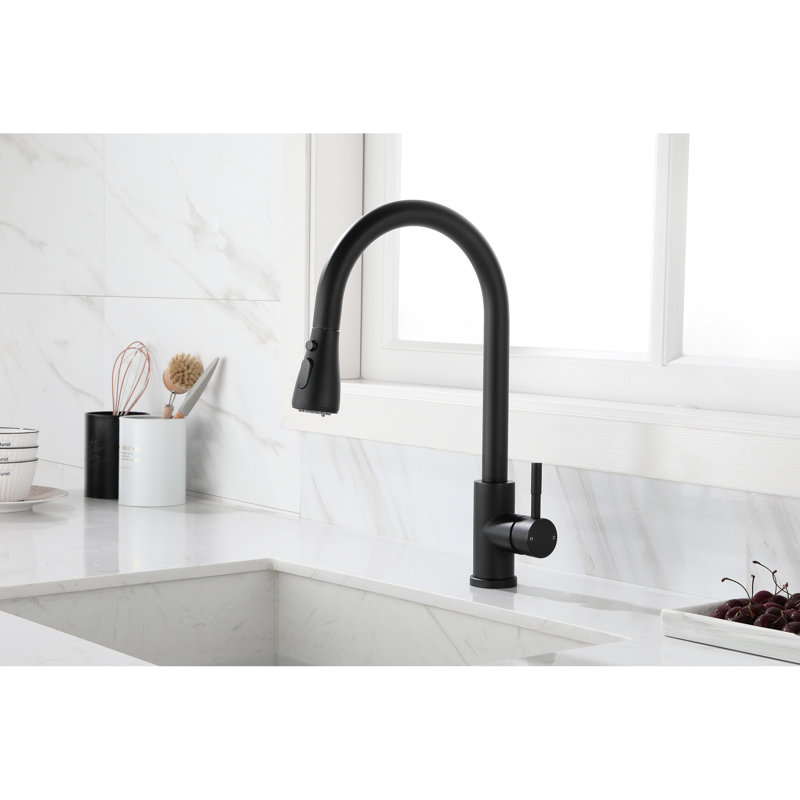 Kitchen Faucet With Pull Out Spray, Matte Black Stainless Steel Appearance, 360 Rotating Nozzle, Single Handle For Water Control And Management Quality, Efficient Supply Temperature Adjustment