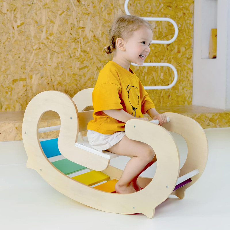Fauteuil à bascule en bois avec arc-en-ciel, jouet à bascule Montessori