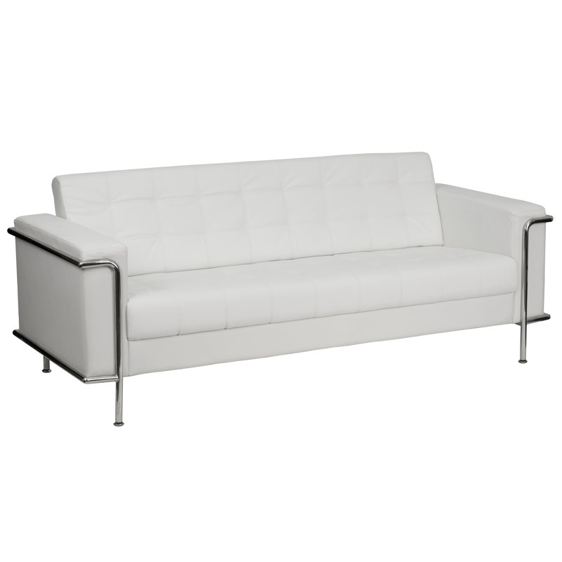 HERCULES Lesley Series Contemporary LeatherSoft Double Stitch Detail Sofa with Encasing Frame, White