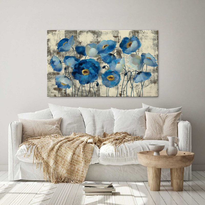 "Aquamarine Floral" par Silvia Vassileva, reproduction sur toile, H 18 po x l 30 po