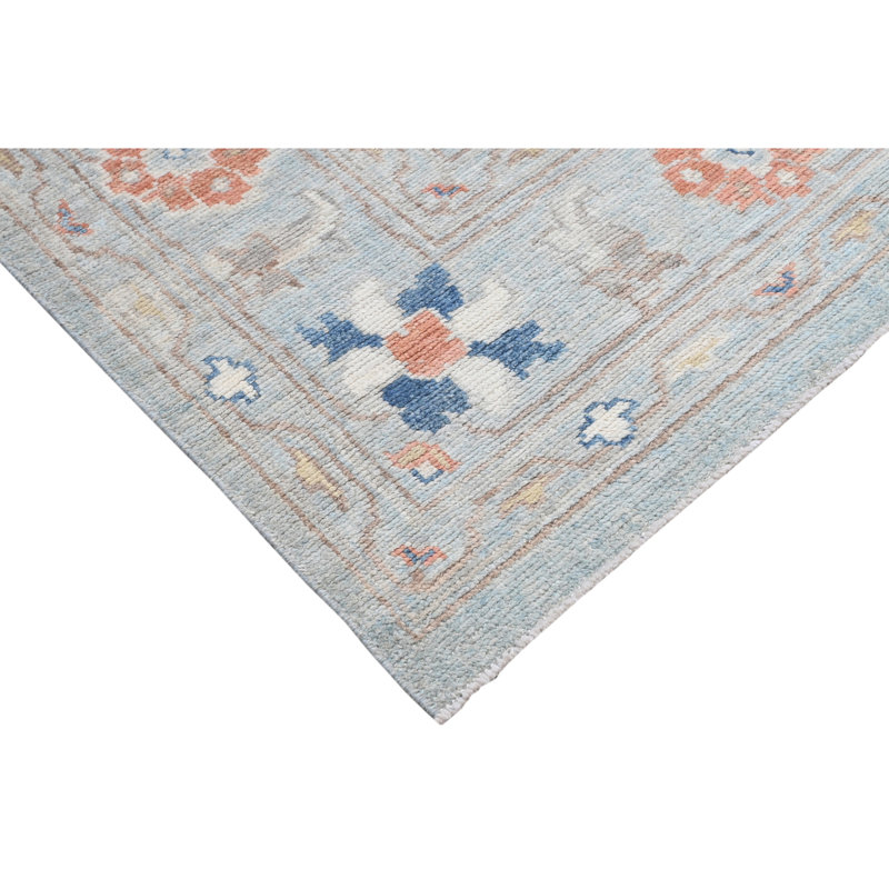 Tapis bleu ciel de haute qualité noué à la main, Rectangle 7 pi 11 po x 10 pi 2 po
