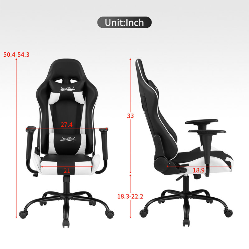 BestOffice Adjustable Reclining Faux Leather Swiveling PC & Racing Game Chair, White