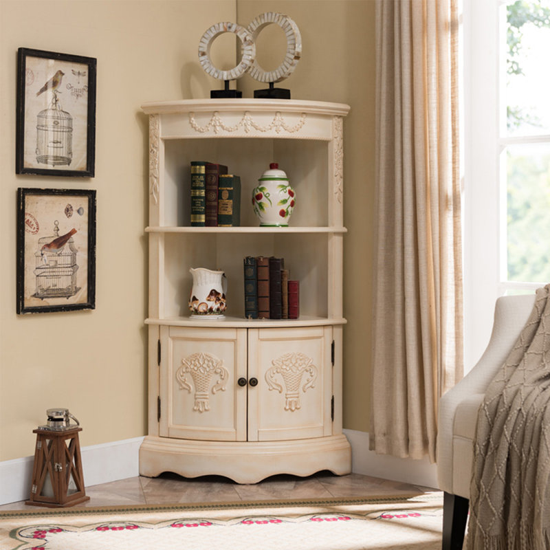 Élégante armoire d'angle multifonctionnelle rétro, Blanc cassé / blanc