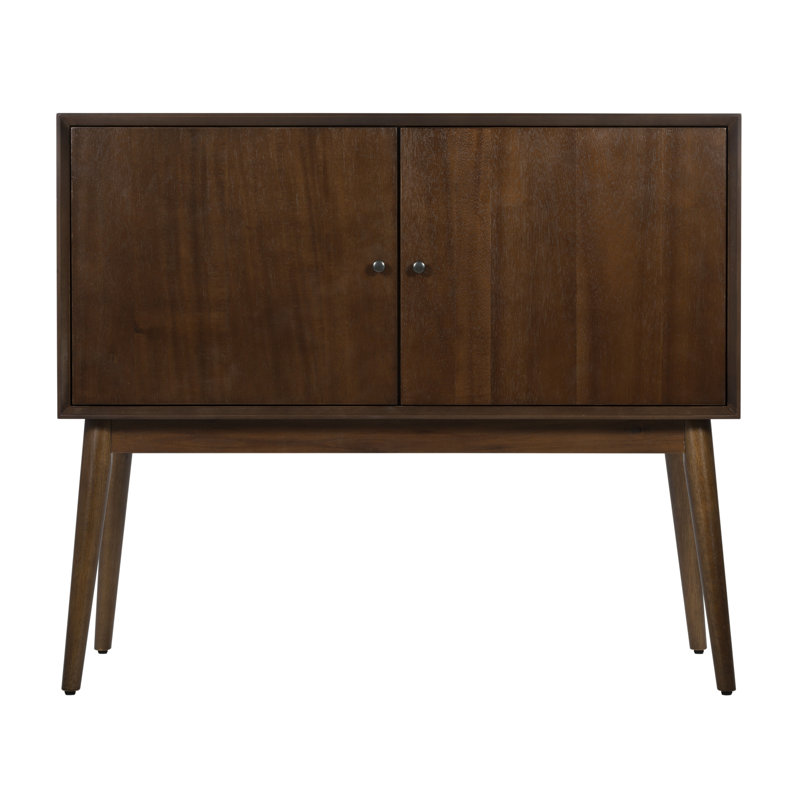 Armoire de rangement à deux portes Adore Decor Brookline Midcentury, console compacte ou buffet, bois teint noyer et quincaillerie à finition antique