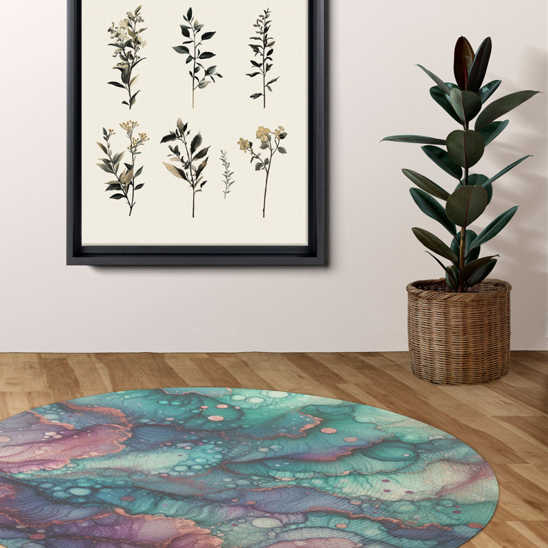 Tapis tressé bleu sarcelle et mauve scintillant, Rond 5 pi
