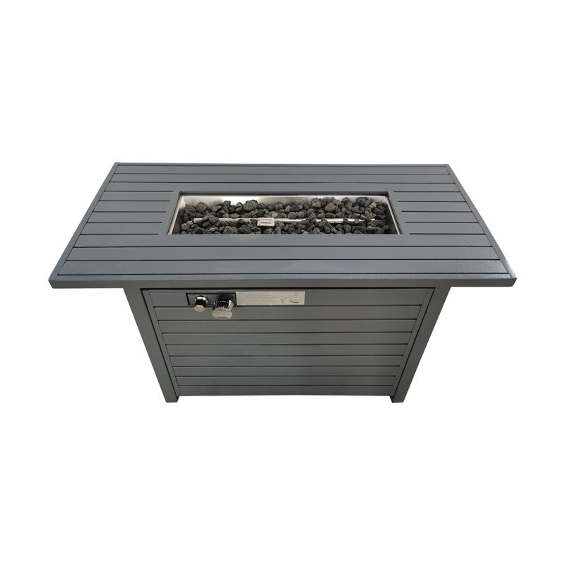 Foyer de table extérieur en acier au propane de 25 po x l 42 po avec couvercle (gris)