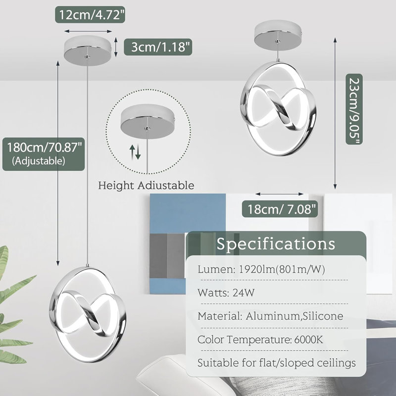 Luminaires suspendus modernes 6000K, luminaires suspendus à DEL pour îlot de cuisine, luminaires suspendus à hauteur réglable pour salle à manger, cuisine, chambre à coucher, 1 paquet