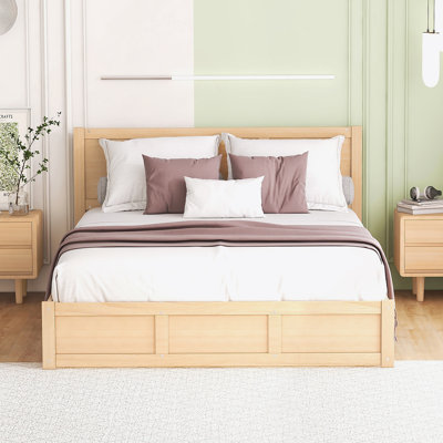 Wood Platform Bed With Underneath Storage And 2 Drawers