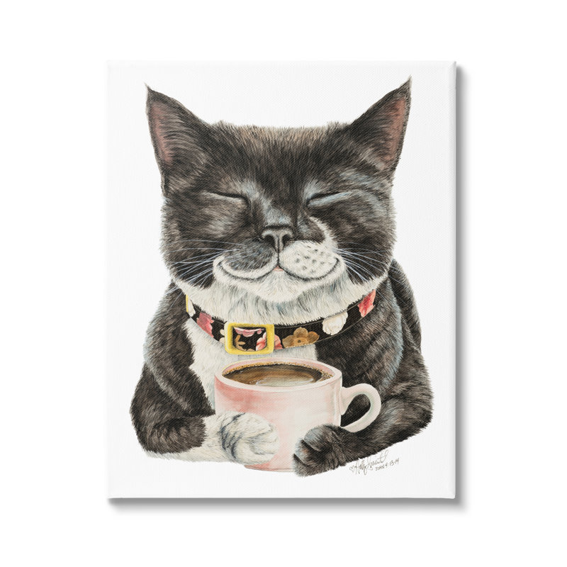«Sourire chat et tasse à café» par Holly Siment, H 20 po x l 16 po x P 1,5 po