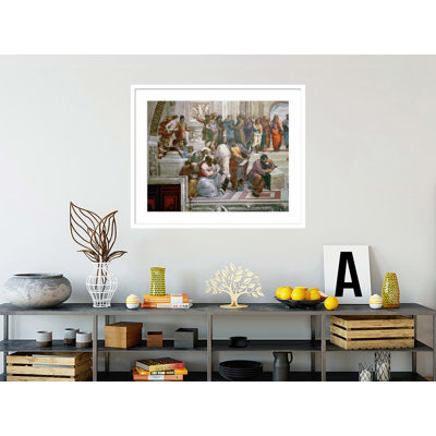 L'école d'Athènes, détail du côté gauche montrant Pythagore entouré d'étudiants et Michel-Ange de Raphaël - Impression Giclée encadrée