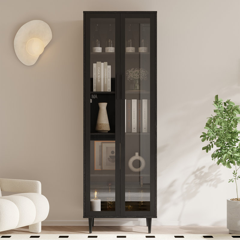 71.4" Kitchen Pantry With Glass Doors, Black