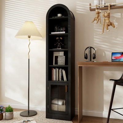 Arched Narrow Storage Cabinet With 5 Shelves And Glass Door, Freestanding Slim Organizer For Bathroom, Bedroom, Hallway by Ebern Designs
