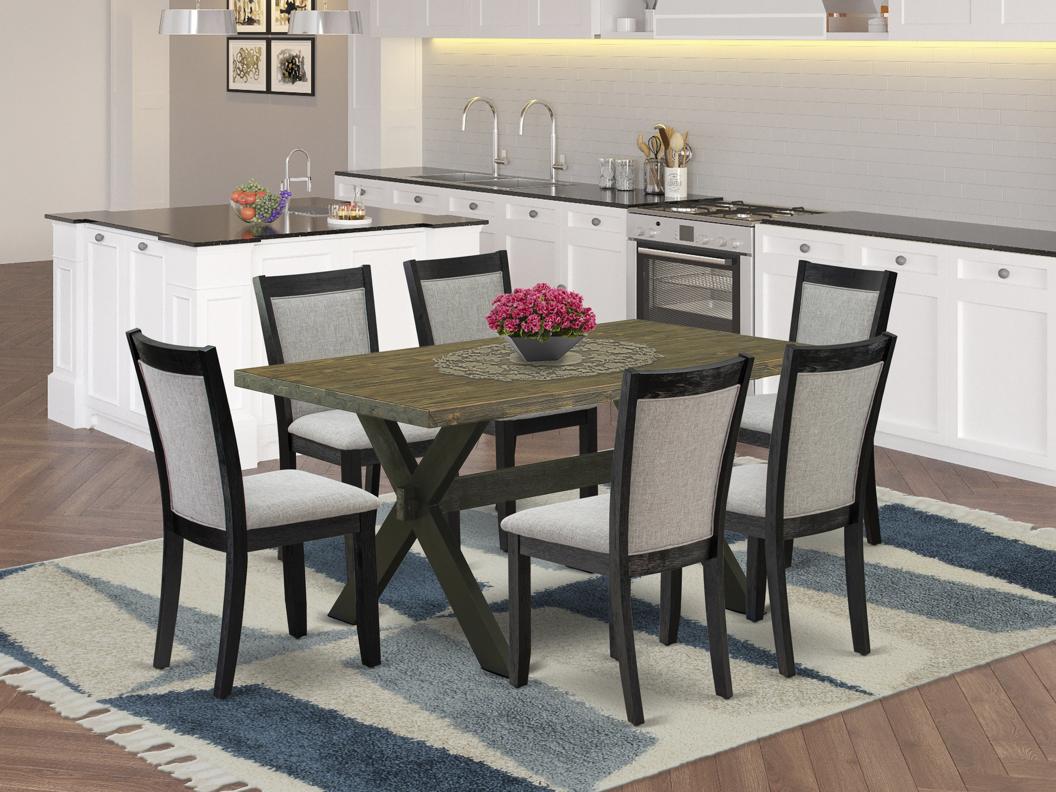 Gracie Oaks 7 Piece Kitchen Set A Wood Dining Table and 6