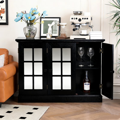 Unité de rangement de 45 pouces de largeur avec portes en miroir, tablettes réglables et support pour la construction d'une armoire de salle à manger compacte 3