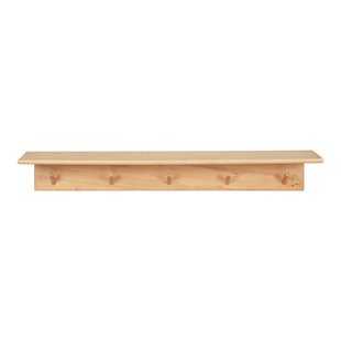 Shea Poplar Solid Wood Floating Shelf with Hooks & Reviews