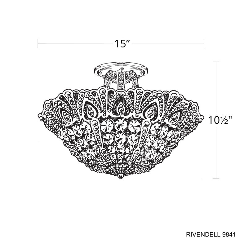 Rivendell 5 Light 15in x 10.5in Semi-Flush Mount in Heirloom Bronze with Clear Radiance Crystals, Heirloom Gold