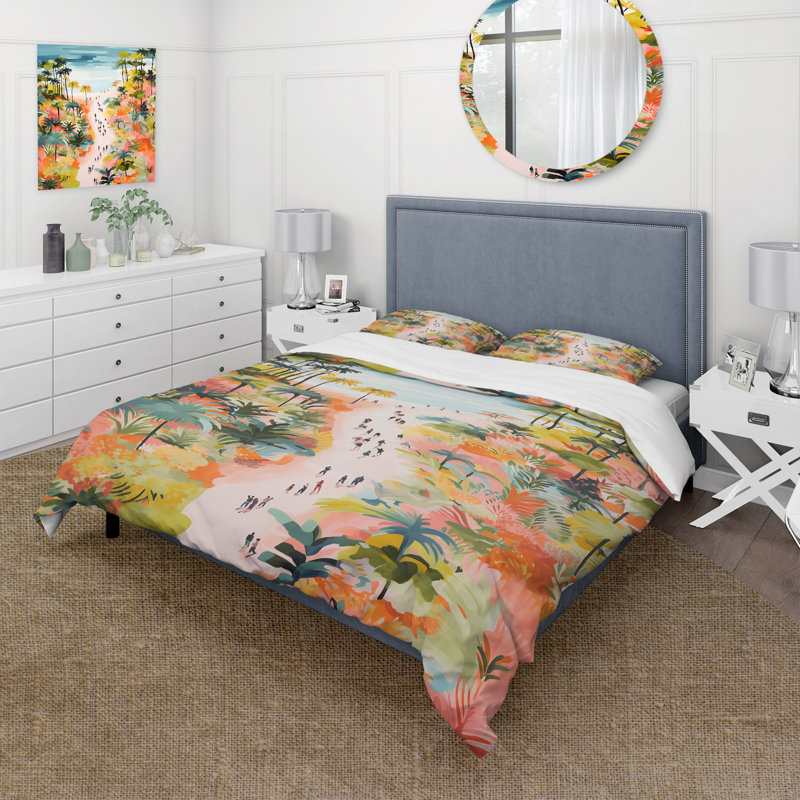 Ensemble de housse de couette Coastal Beach Scene Paradise In Pastel Color I - Coastal Beach