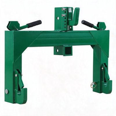 Heavy Duty 3000lbs 3-Point Quick Hitch Adapter for Category 1 & 2 Tractors – Dual Receivers – 5-Level Adjustable Bolt – Fits Most Implements – Farm Equipment Attachment – Green