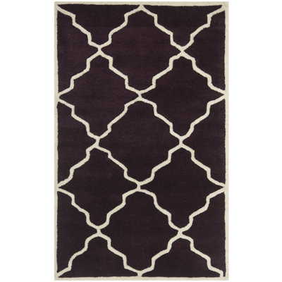 Tapis mauve en laine touffeté à la main à motif géométrique Carolene