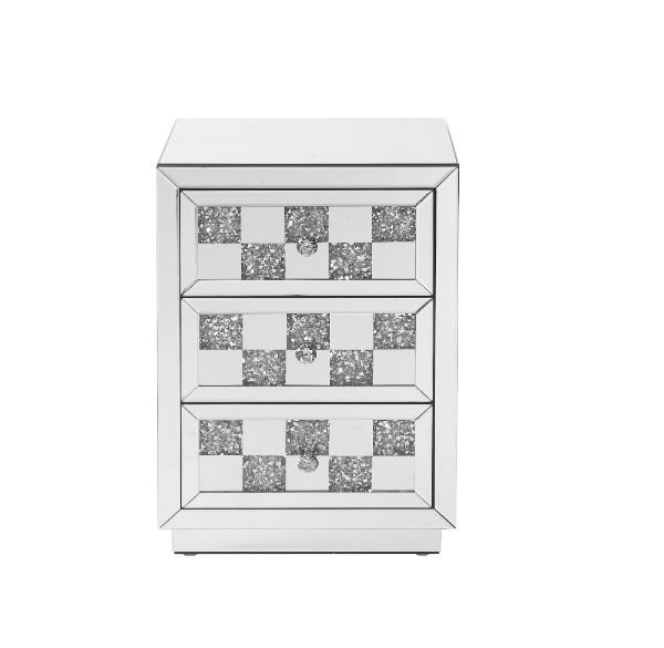 Luxurious Mirrored Glass and Faux Diamond 3-Drawer End Table