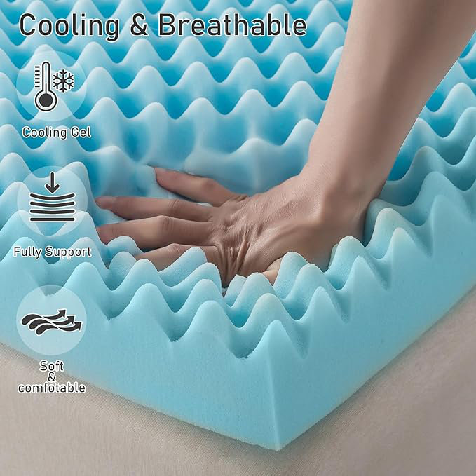 Surmatelas en mousse à mémoire de forme, Bleu, Lit double, 2"
