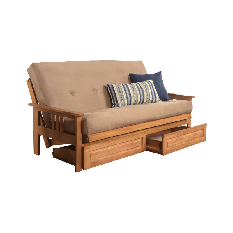 Stratford 86" Queen Futon and Mattress with Drawer set, Peat Microsuede, Butternut, Innerspring