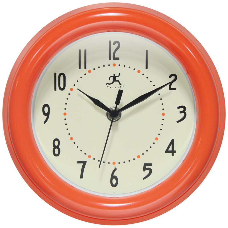 Round Plastic Wall Clock 8 Inches, Orange