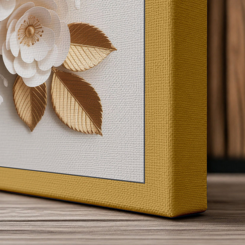 Sculpted Paper Blooms Botanical - Wrapped Canvas, 30x20 - 76.2 x 50.8 cm, Ochre Border