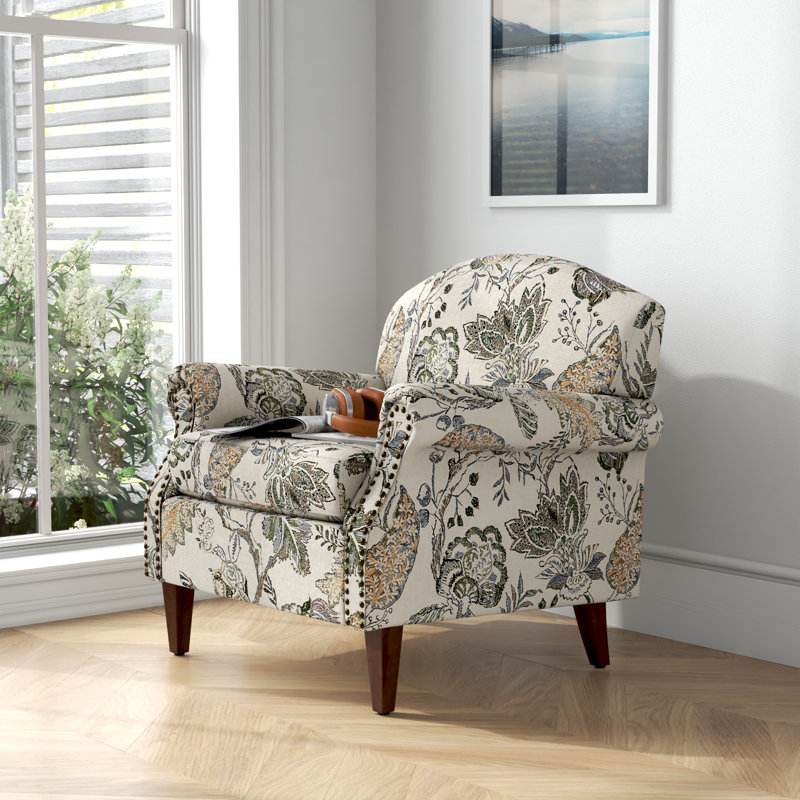 Mooresville 31'W Traditional Armchair With Nailhead Trims, Motif floral gris / multicolore