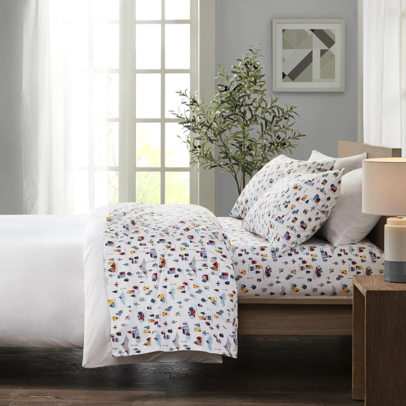 Ensemble de draps 3 pièces avec imprimé blanc Village