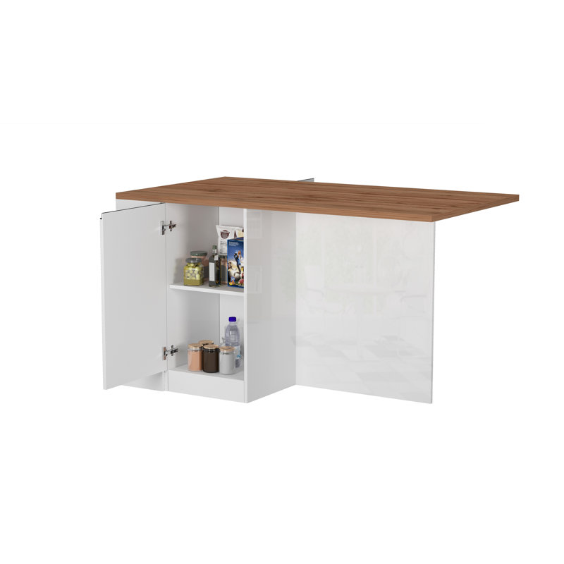 Naadirah Wood Kitchen Island, Glossy White/Oak