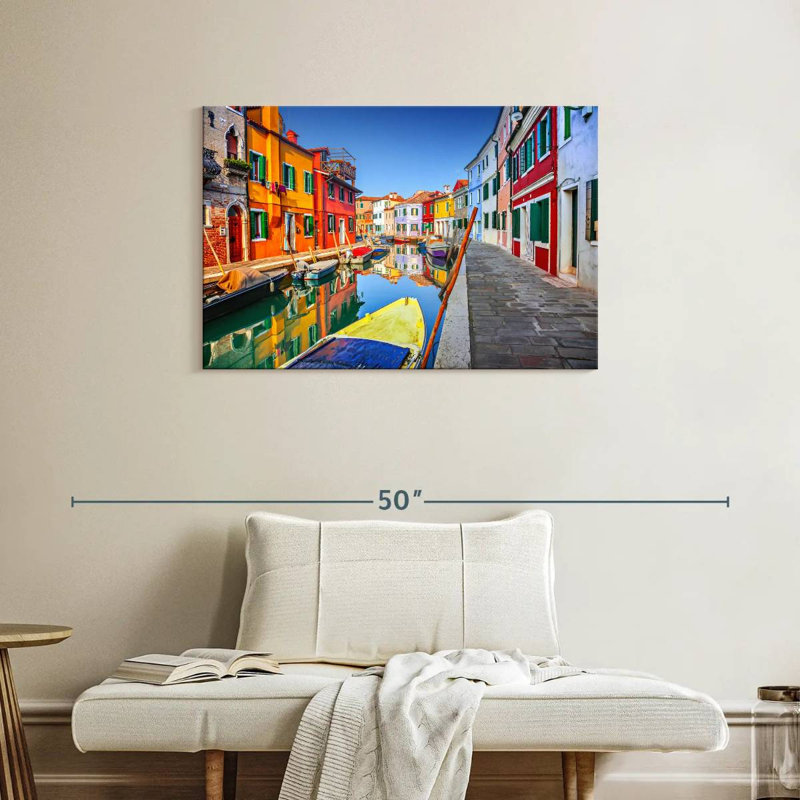Bateaux Mehar et maisons à Burano, H 24 po x l 36 po