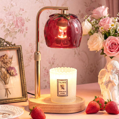 Cute Strawberry Glass Candle Warmer Lamp - Height-Adjustable, Timer-Equipped, 2 Bulbs Included - Whimsical Girl Gift, House Decor Lamps for Home & Bedroom
