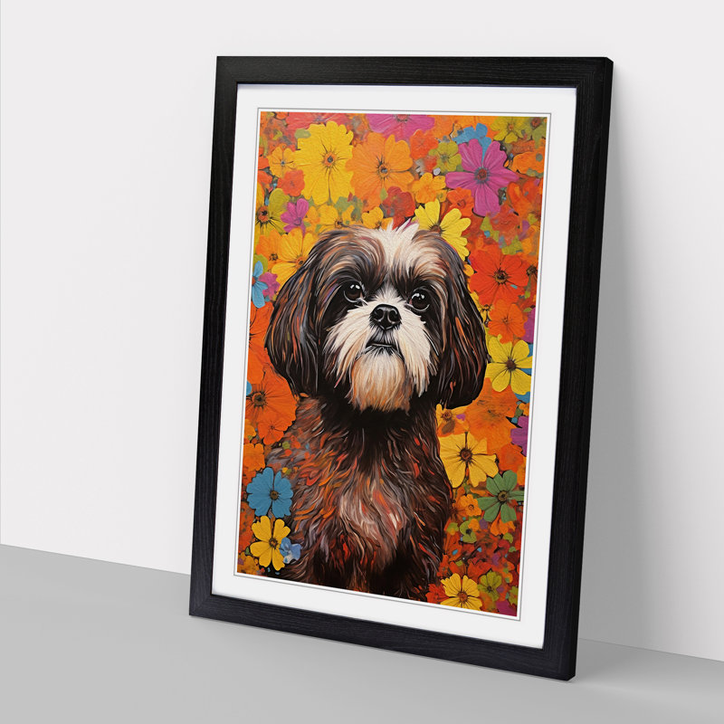 Shih Tzu Colour Field - Single Picture Frame Print on Wood, 34cm H x 25cm W x 2cm D, Black