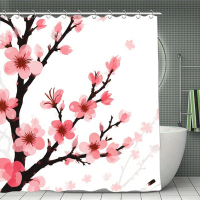 Rideaux de douche Pink Cherry Blossom Branch, 71 x 71
