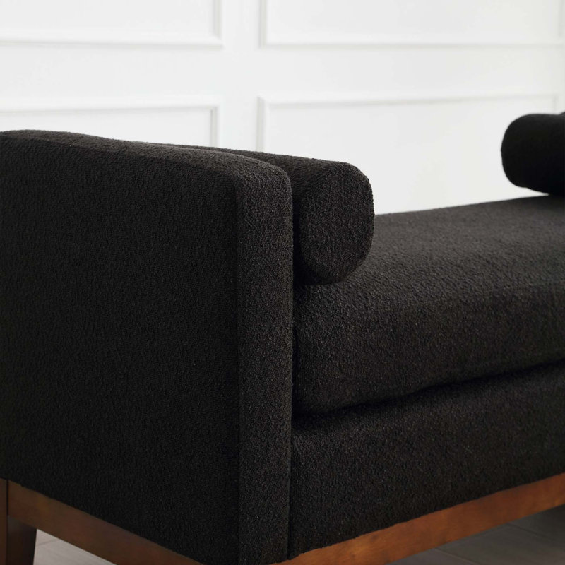 Melitn Boucle Upholstered Bench, Black, Walnut
