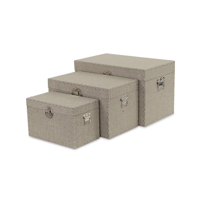 Ensemble de boîtes en bois/tissu 3 pièces