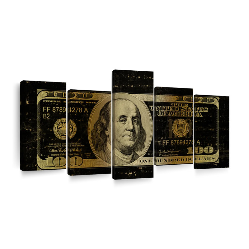 " Hundred Dollars " 5 - Pieces, 24" H x 49" W x 1.25" D