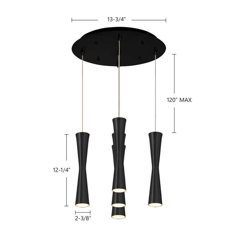 Robson LED Pendant, Black, 5 Lights, 70 W