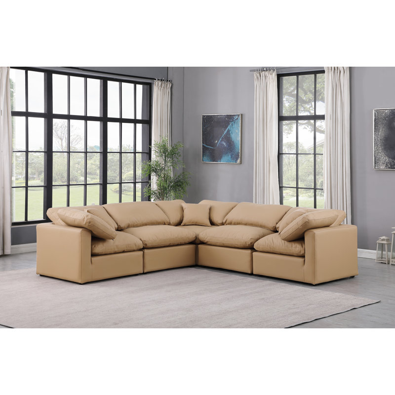 Canapé modulaire 5 pièces Itala, Cuir brun clair végétalien