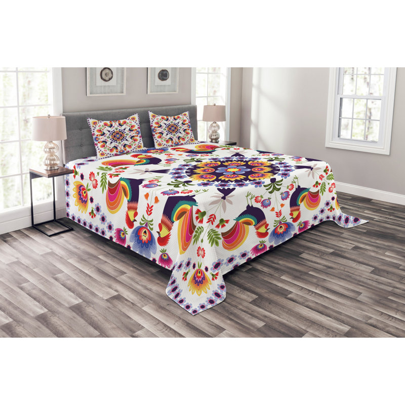 Acelyn White/Orange Microfibre Bedspread Set, 220 x 264 cm