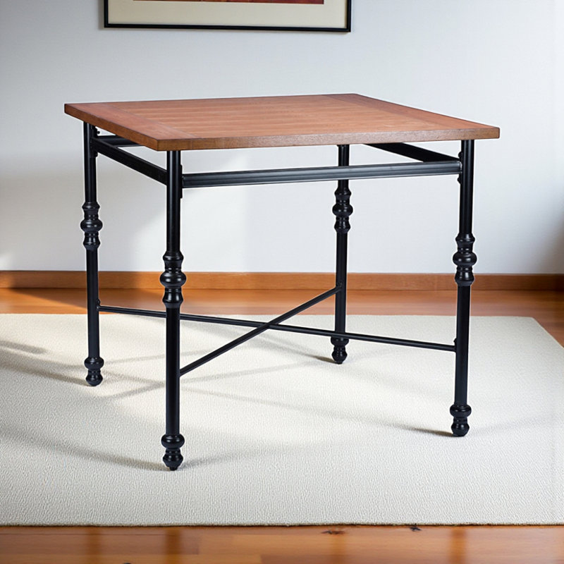 Table de salle à manger Gaylynn à base en métal noir et placage de bois de frêne brun, Hauteur du comptoir : H 36,5 po