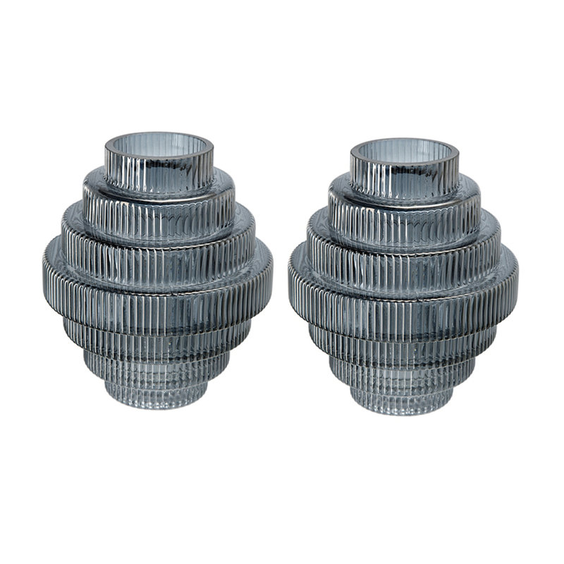 Vase géométrique à plusieurs niveaux, H 6,7 po x l 5,9 po x P 5,9 po, Gris, Set of 2