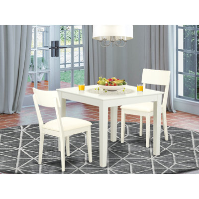 3 Piece Modern Dining Table Set Contains a Square Wooden Table and 2 Faux Leather Dining Room Chairs, Linen White
