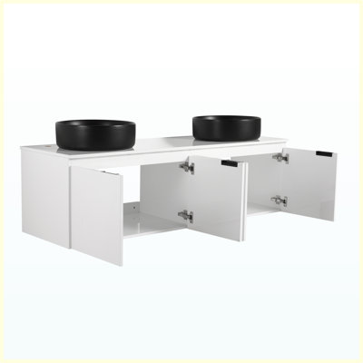 Meuble-lavabo suspendu de 152 cm (60 po) avec lavabo, porte d'armoire à fermeture amortie, blanc moderne