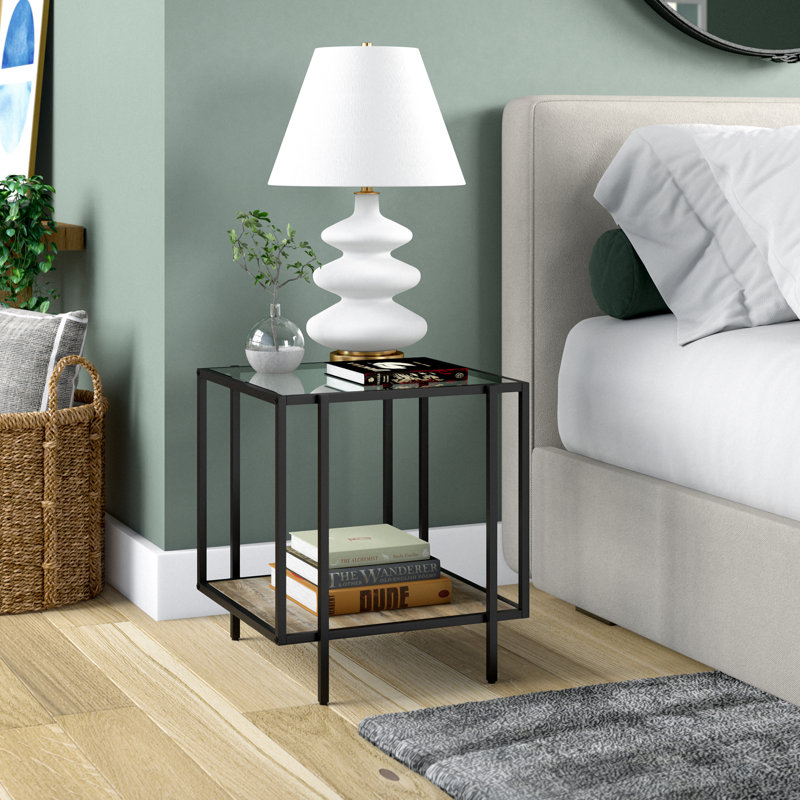 Side Table with Storage, Blackened Bronze/Limed Oak
