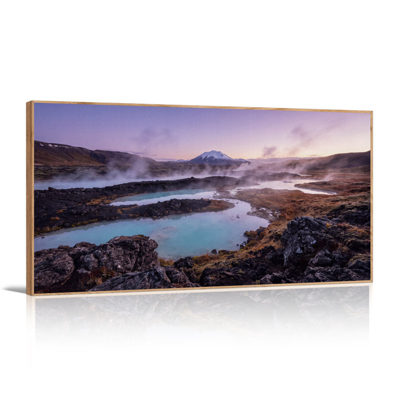 Steamy Turquoise Hot Spring And Snowy Mountain Canvas Wall Art